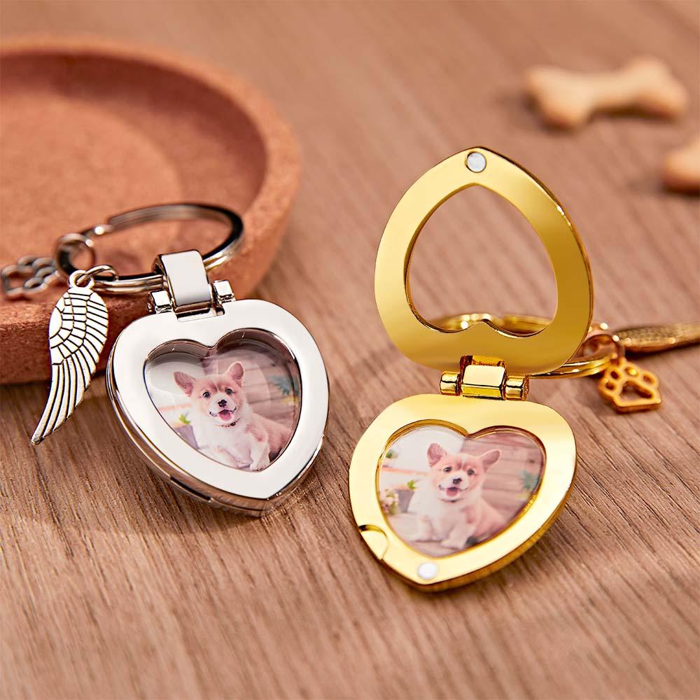 Custom Photo Keychain with Angel's Wing and Paw Personalized Pet Memorial Gifts