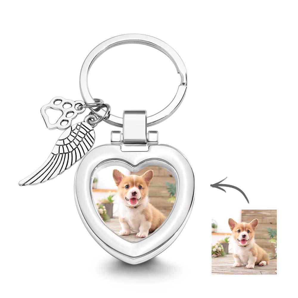 Custom Photo Keychain with Angel's Wing and Paw Personalized Pet Memorial Gifts