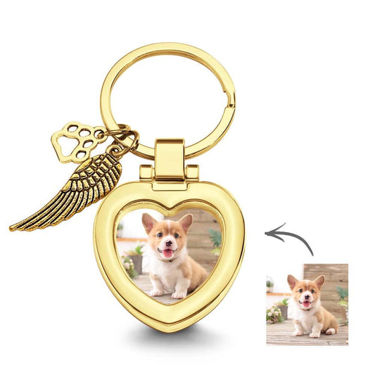 Custom Photo Keychain with Angel's Wing and Paw Personalized Pet Memorial Gifts