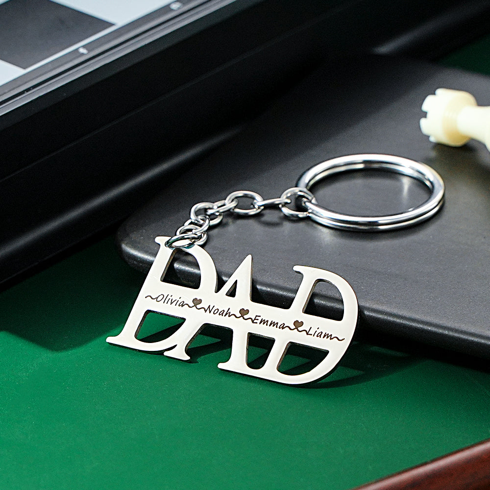 Custom Name DAD Keychain up to 4 names Gifts for Father