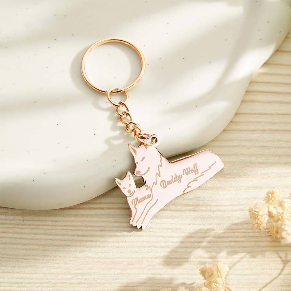 Personalized Wolf Keychain with Engraved Family Names Gift for Family