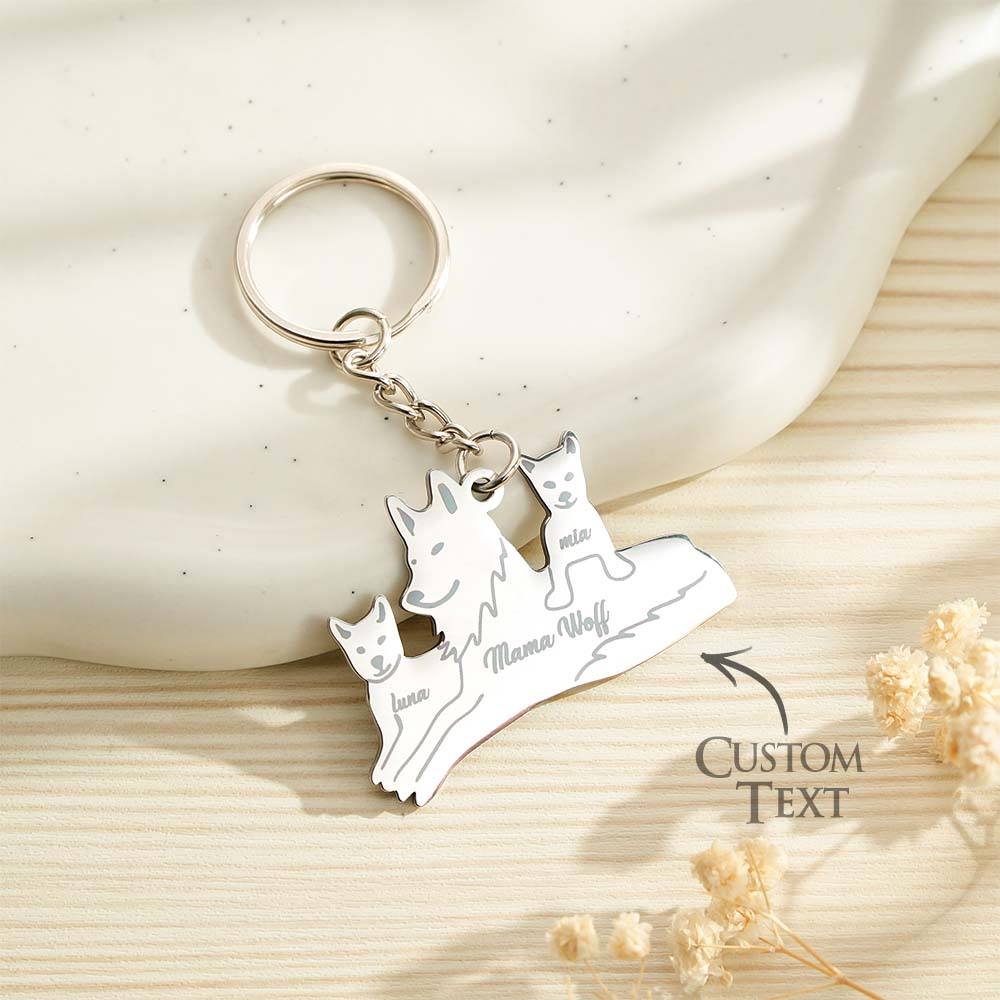 Personalized Wolf Keychain with Engraved Family Names Gift for Family