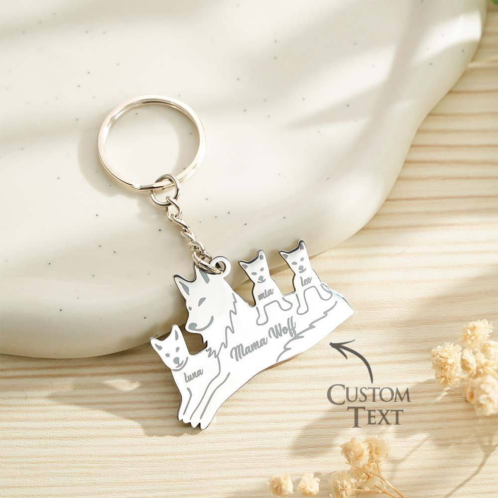 Personalized Wolf Keychain with Engraved Family Names Gift for Family