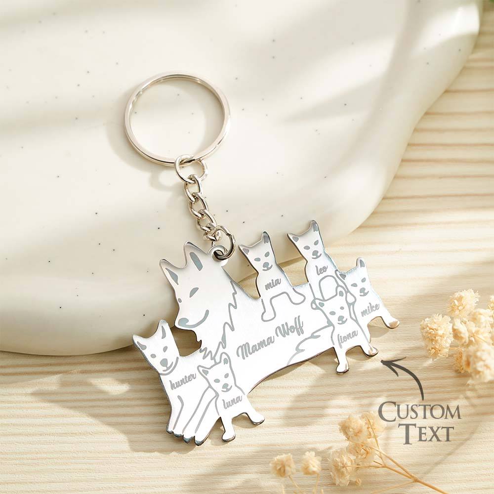 Personalized Wolf Keychain with Engraved Family Names Gift for Family