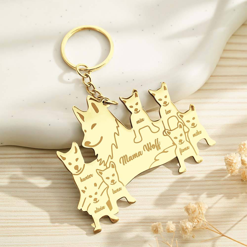 Personalized Wolf Keychain with Engraved Family Names Gift for Family