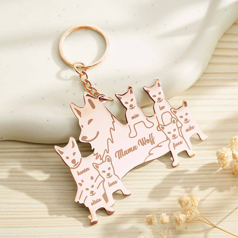 Personalized Wolf Keychain with Engraved Family Names Gift for Family