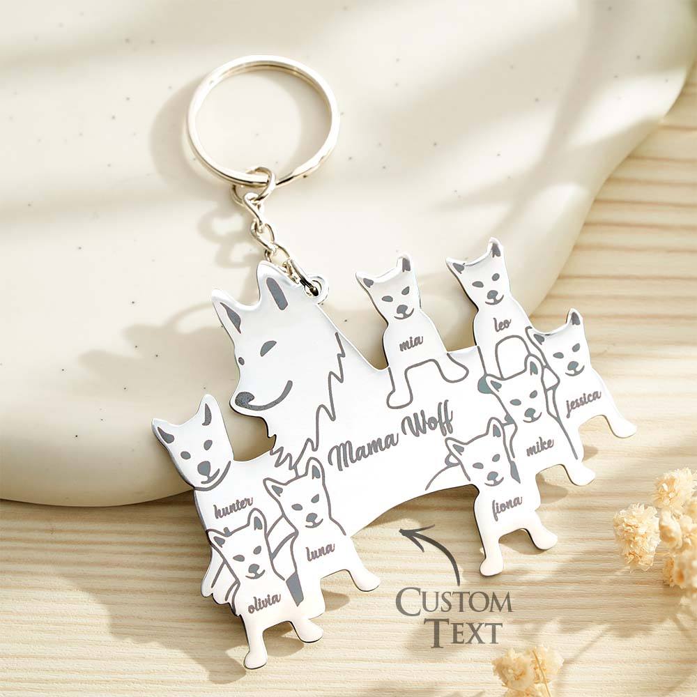 Personalized Wolf Keychain with Engraved Family Names Gift for Family