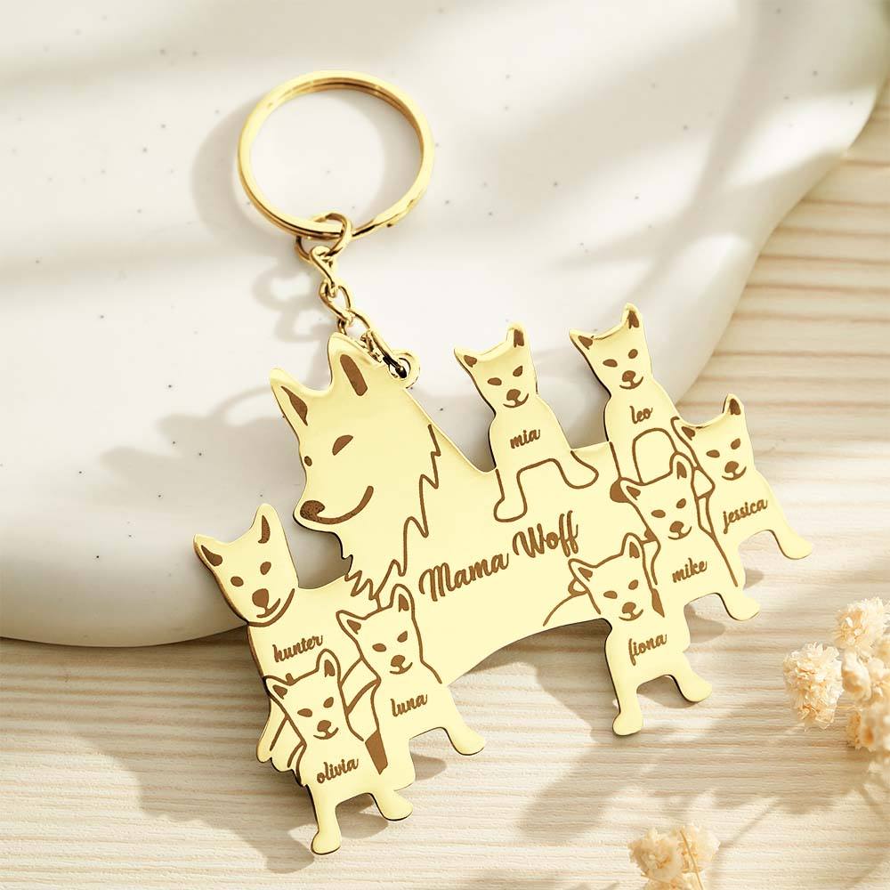 Personalized Wolf Keychain with Engraved Family Names Gift for Family