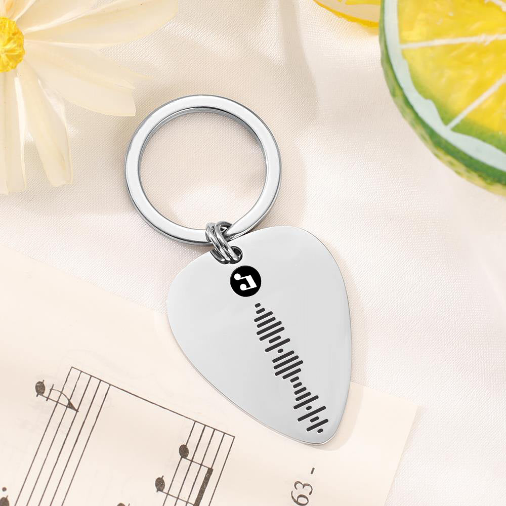 Scannable Code Guitar Pick Keychain, Engraved Custom Music Song Keychain Memory Gifts