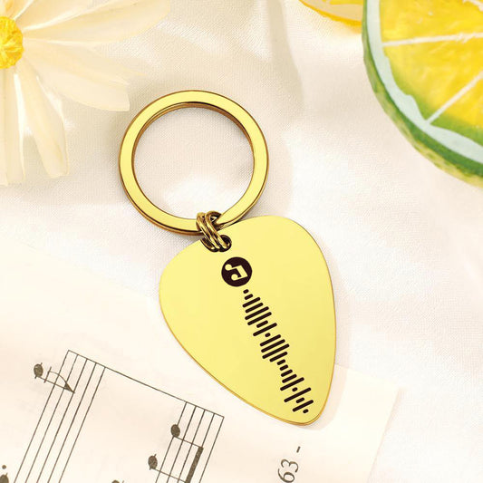 Scannable Code Guitar Pick Keychain, Engraved Custom Music Song Keychain Memory Gifts