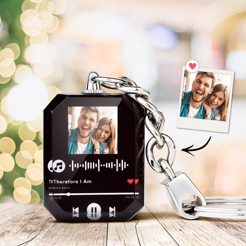 Anniversary Gifts Keychain Photo Keychain Custom Scannable Music Code Keychain | Personalized Gift Crystal Keychains with Pictures