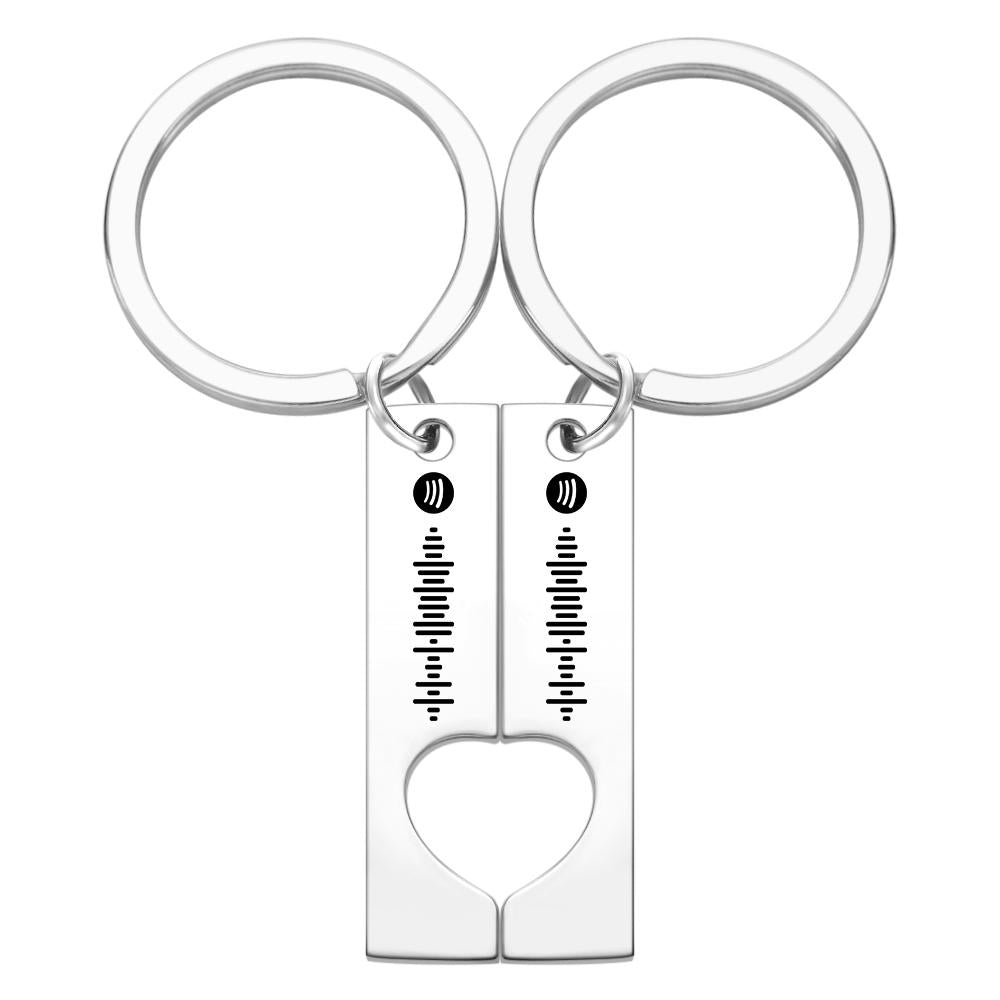 Custom Engraved Stainless Steel Scannable Music Code Couple Keychains