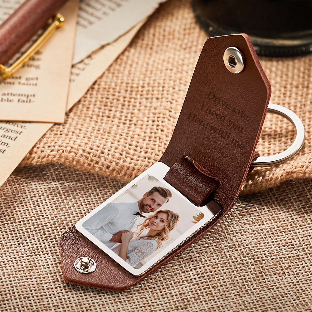 Personalized Leather Keychain with Photo and Text