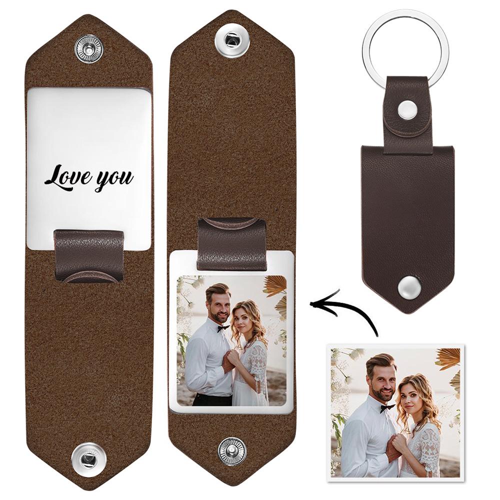 Personalized Leather Key Ring Custom Photo Keychain