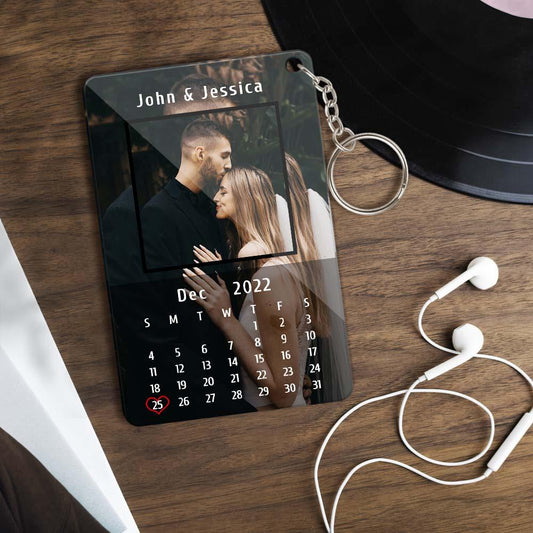 Custom Calendar Couples Key Ring Acrylic Keychain with Photo and Text