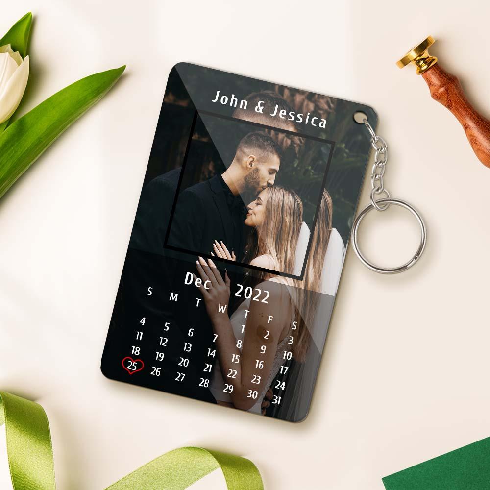 Custom Calendar Couples Key Ring Acrylic Keychain with Photo and Text