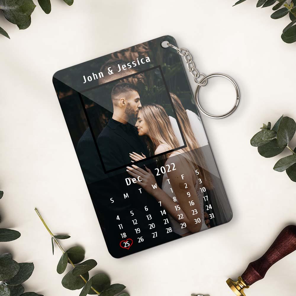 Custom Calendar Couples Key Ring Acrylic Keychain with Photo and Text