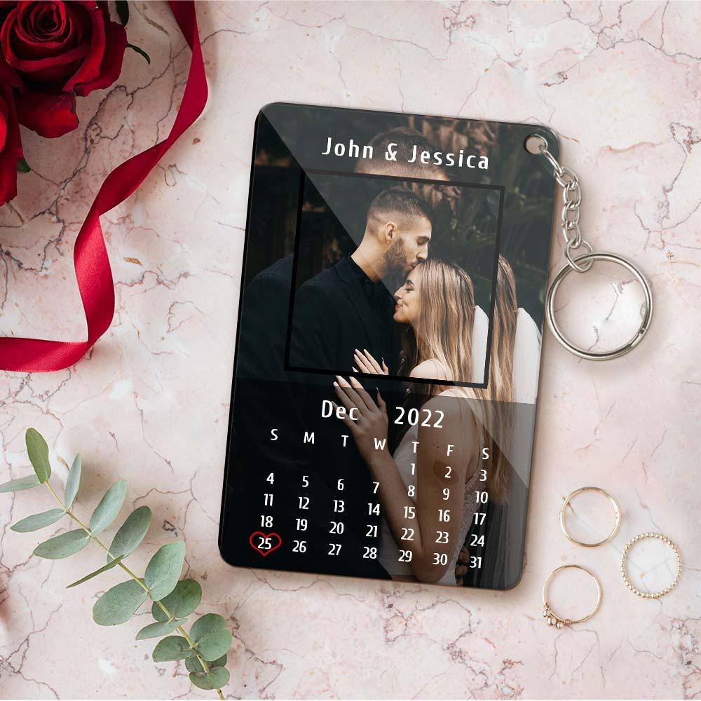 Custom Calendar Couples Key Ring Acrylic Keychain with Photo and Text