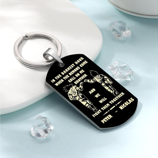 Call On Me Brother Engraved Tag Keychains In The Darkest Hour Gift For Brothers & Friends