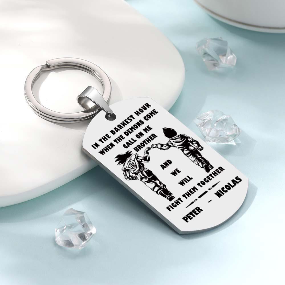 Call On Me Brother Engraved Tag Keychains In The Darkest Hour Gift For Brothers & Friends