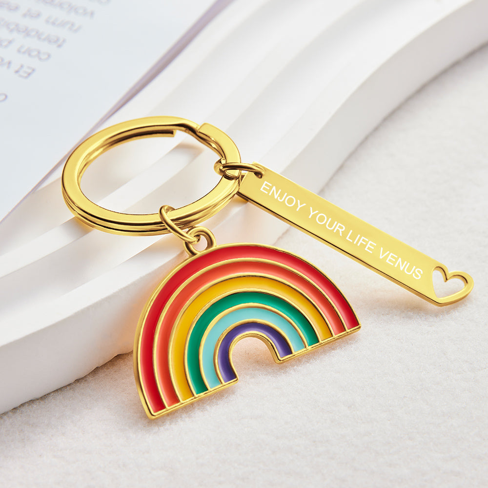 Personalized Rainbow Pendant Engraved Keychain Creative Gift for Him