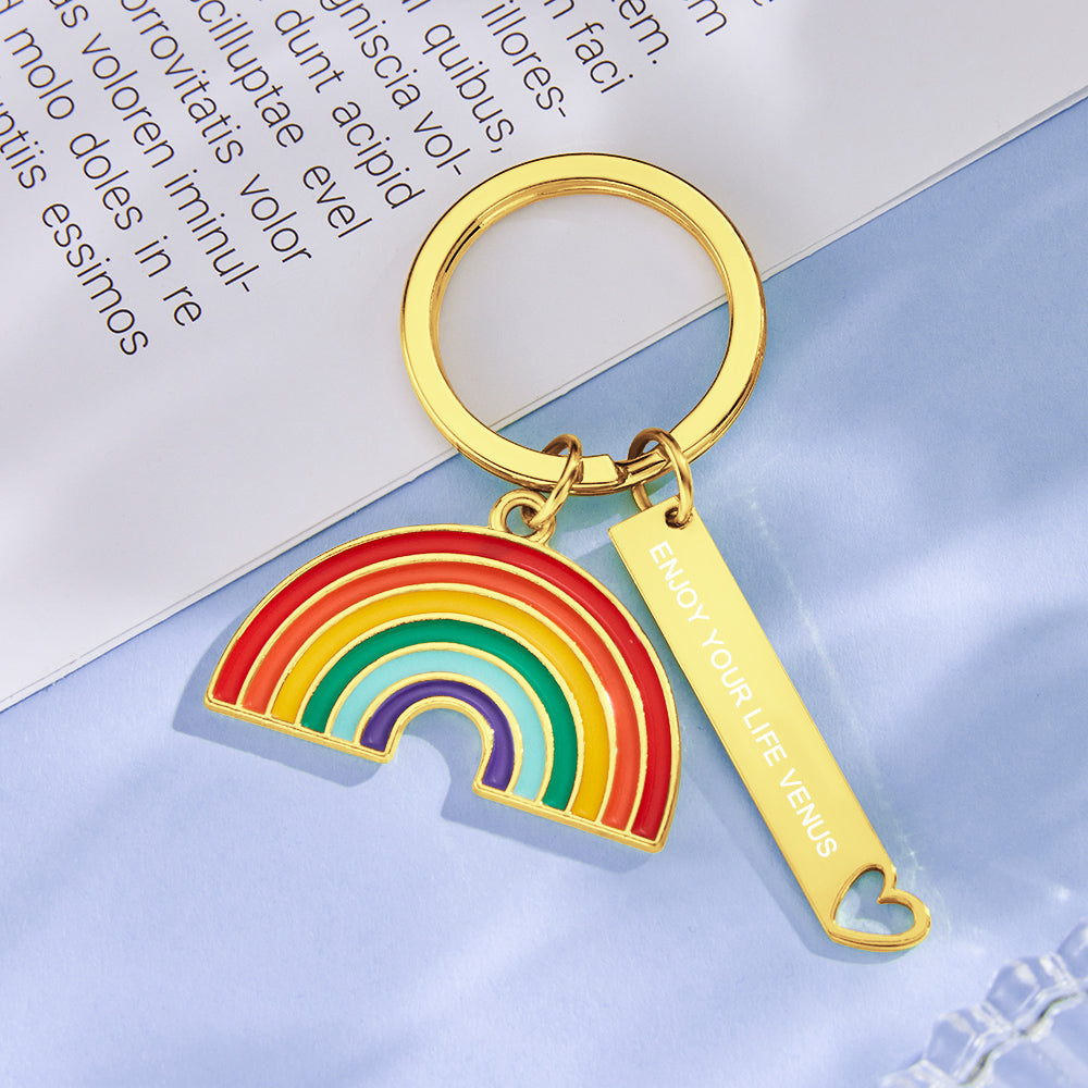 Personalized Rainbow Pendant Engraved Keychain Creative Gift for Him