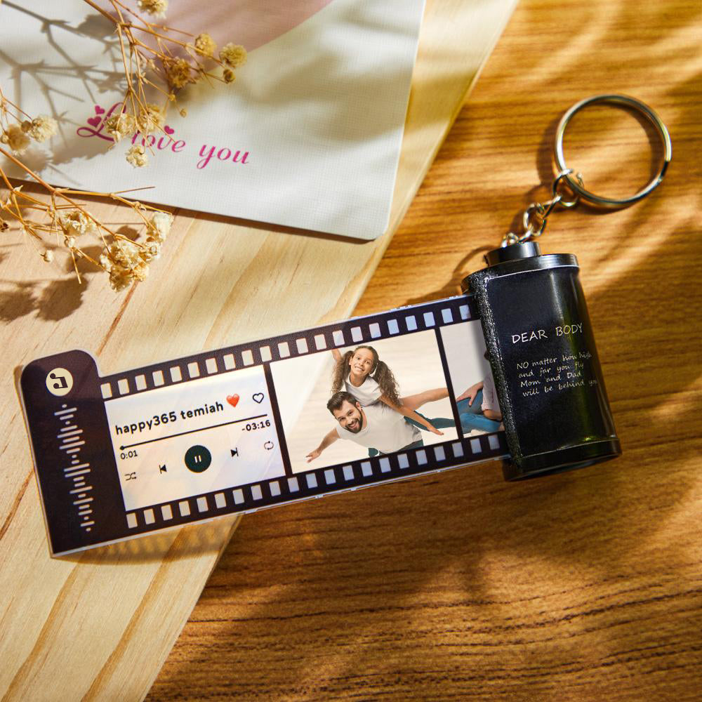 Custom Photo Film Roll Keychain Scannable Music Code Creative Couple Gifts