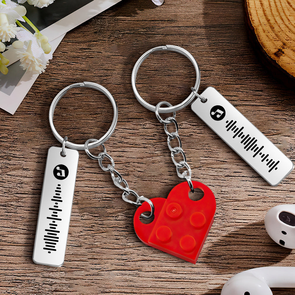 Personalized Music Code Matching Couples Love Heart Bricks Keychain for Couples