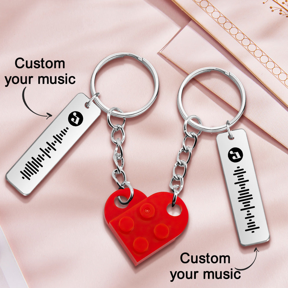 Personalized Music Code Matching Couples Love Heart Bricks Keychain for Couples