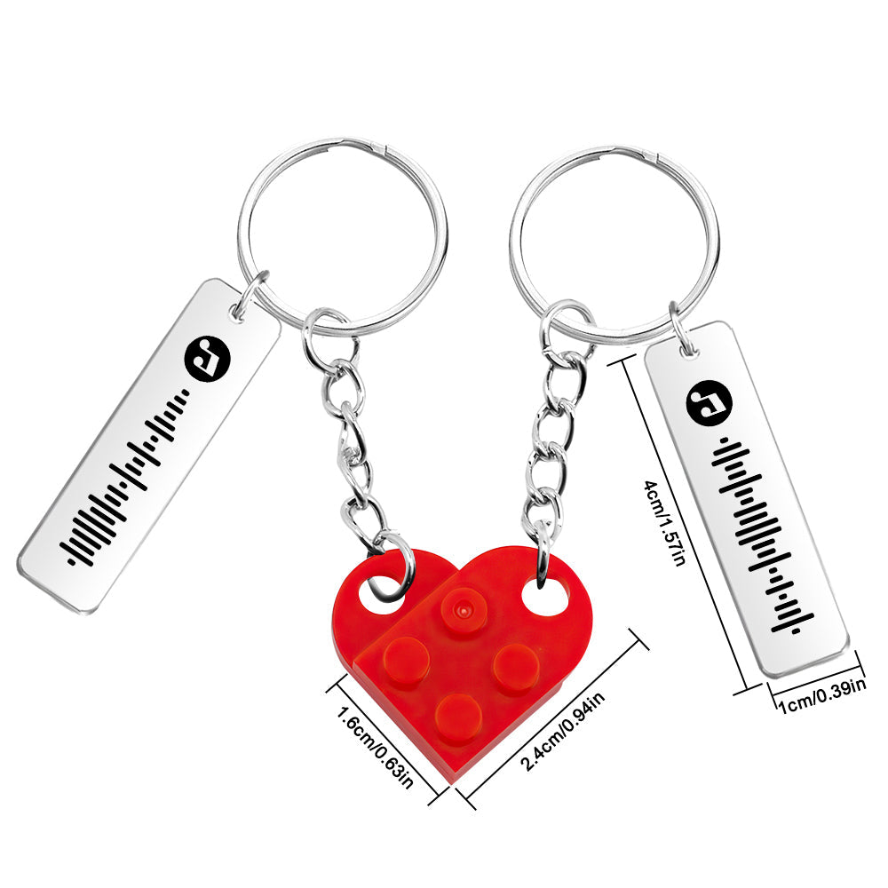 Personalized Music Code Matching Couples Love Heart Bricks Keychain for Couples