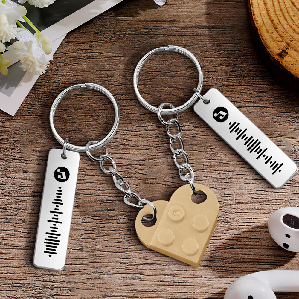 Personalized Music Code Matching Couples Love Heart Bricks Keychain for Couples