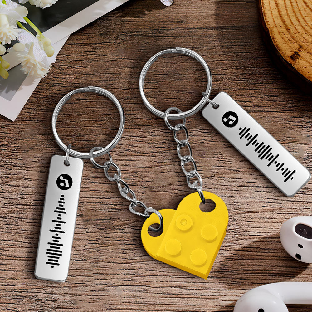 Personalized Music Code Matching Couples Love Heart Bricks Keychain for Couples