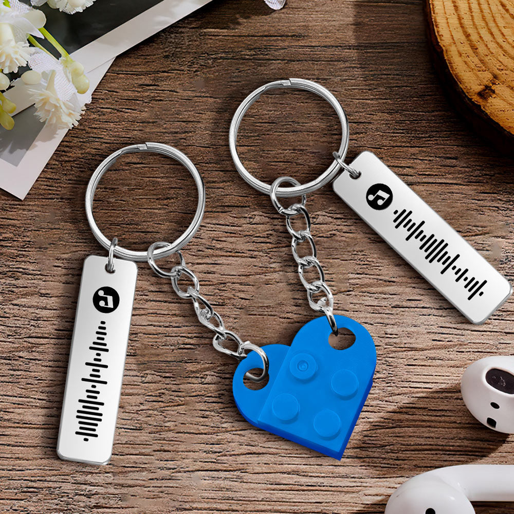 Personalized Music Code Matching Couples Love Heart Bricks Keychain for Couples