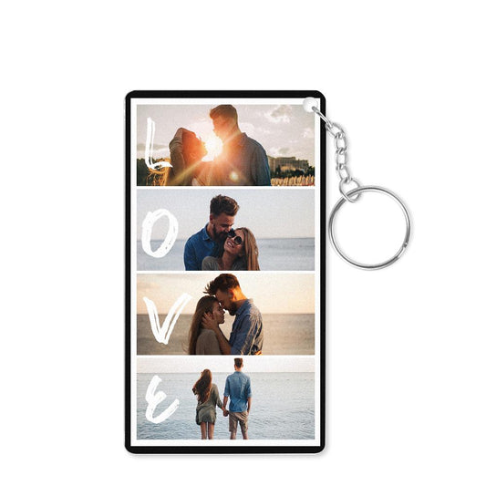 Custom Key Chain With Four Photos And Personalized Text Acrylic Key Chain For Couples On Valentine's Day