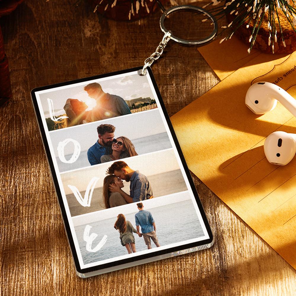 Custom Key Chain With Four Photos And Personalized Text Acrylic Key Chain For Couples On Valentine's Day