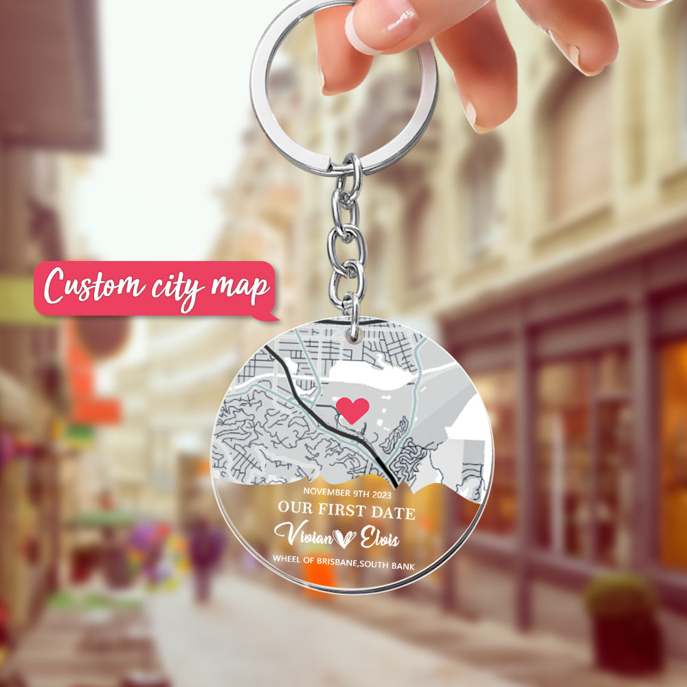 Personalized Acrylic Map Keychain Our First Date Keychain For Couple