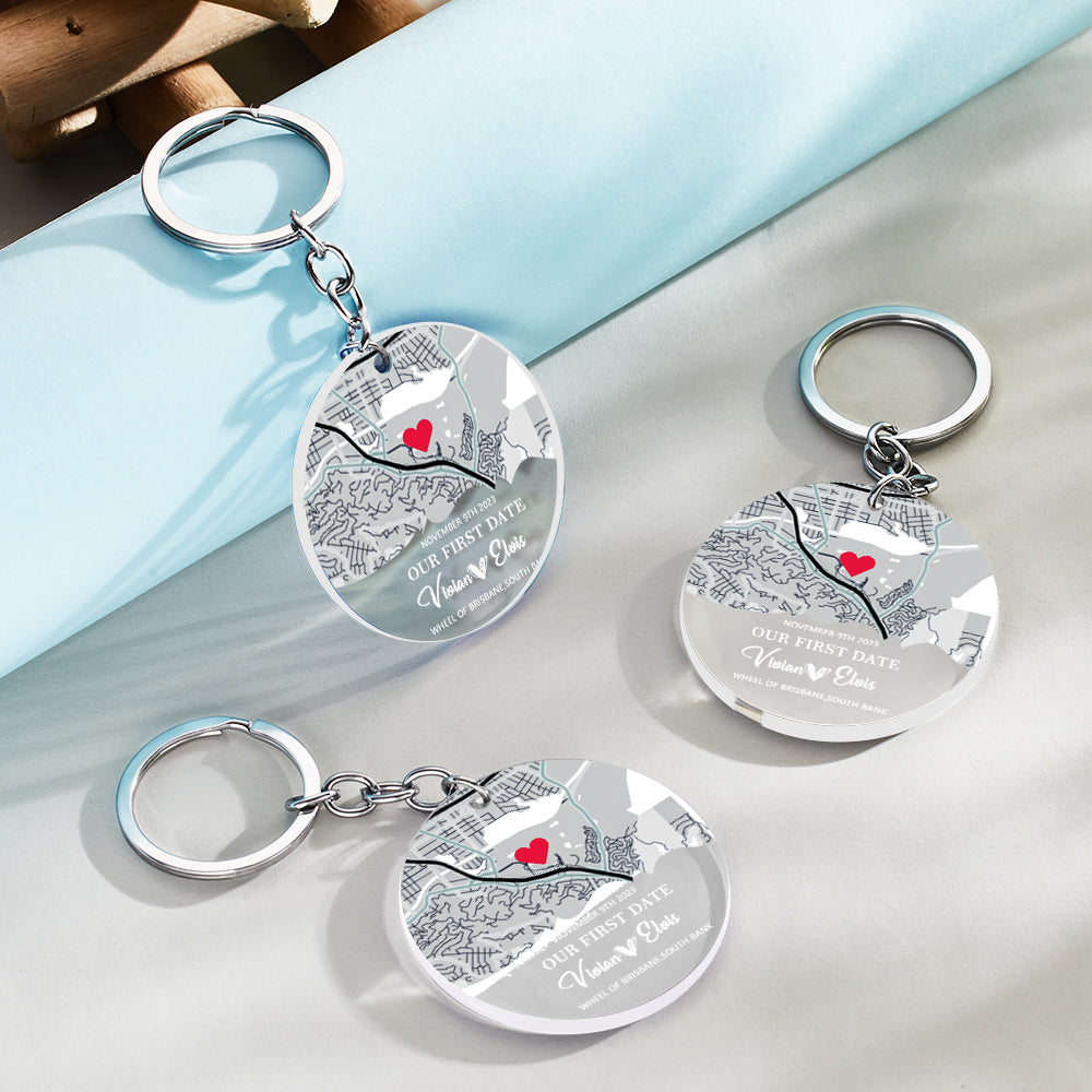 Personalized Acrylic Map Keychain Our First Date Keychain For Couple