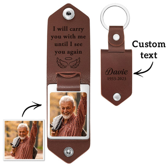 Custom Photo PU Leather Keychain Personalized Keychain for Memorial Gift