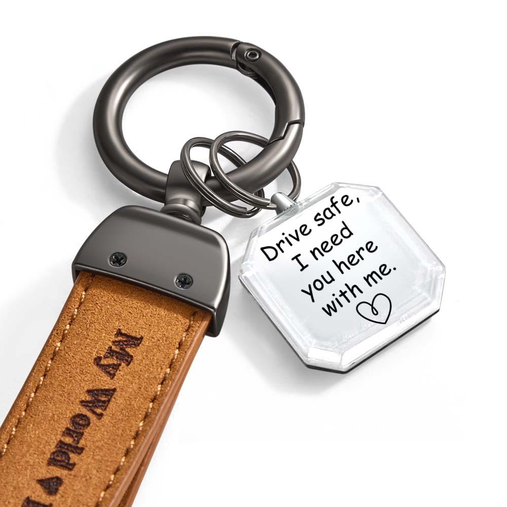 Drive Safe My Love Personalized Laser Engraved PU Leather Crystal Photo KeyChain