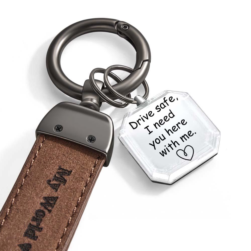 Drive Safe My Love Personalized Laser Engraved PU Leather Crystal Photo KeyChain