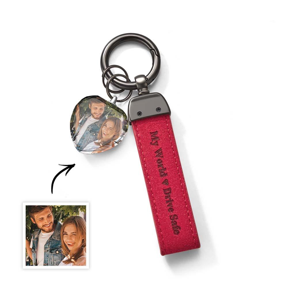 Drive Safe My Love Personalized Laser Engraved PU Leather Crystal Photo KeyChain