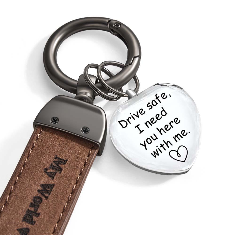 Drive Safe My Love Personalized Laser Engraved PU Leather Crystal Photo KeyChain