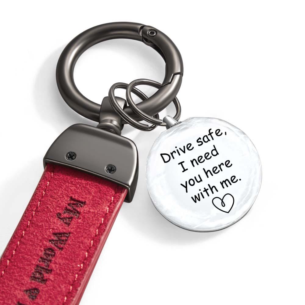 Drive Safe My Love Personalized Laser Engraved PU Leather Crystal Photo KeyChain