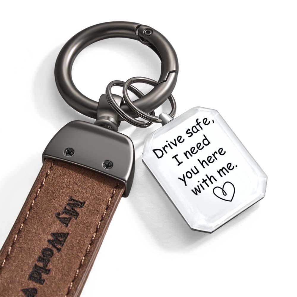 Drive Safe My Love Personalized Laser Engraved PU Leather Crystal Photo KeyChain