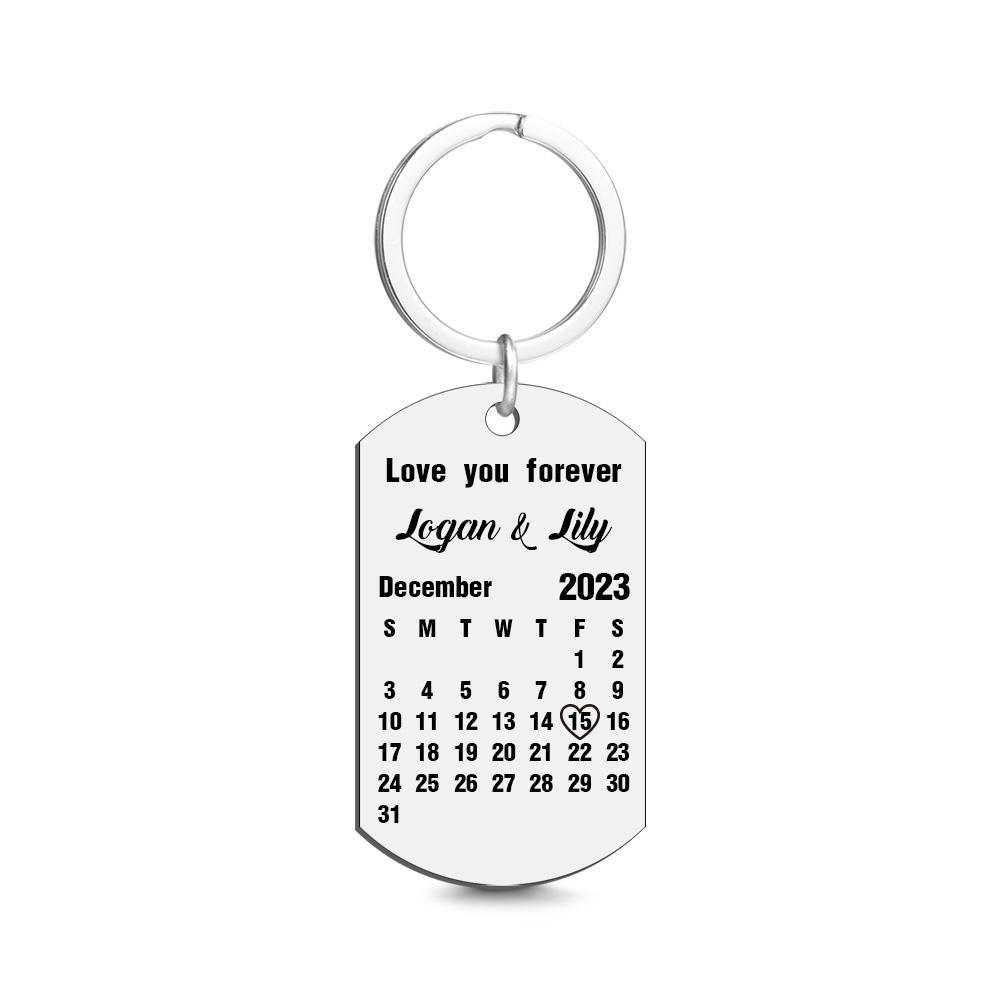 Custom Key Chain Calendar Engraved Tag Keychain Anniversary Gift For Lovers