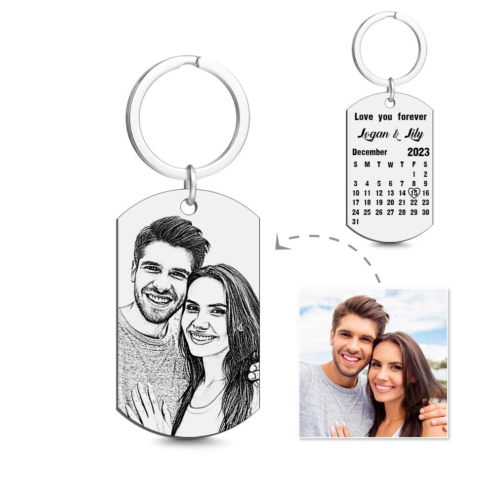 Custom Key Chain Calendar Engraved Tag Keychain Anniversary Gift For Lovers