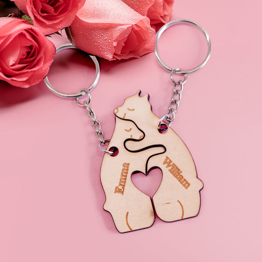 Personalized Couple Matching Keychain Custom Matching Bear Keychain Valentine's Day Gifts for Lover