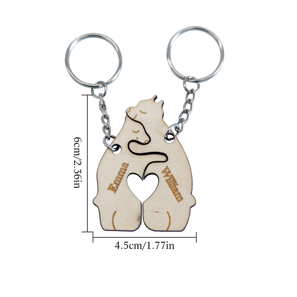 Personalized Couple Matching Keychain Custom Matching Bear Keychain Valentine's Day Gifts for Lover