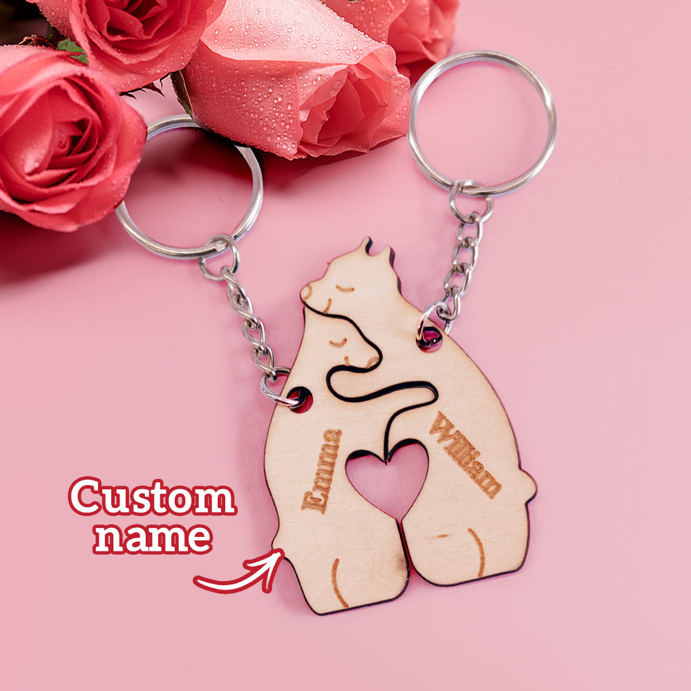 Personalized Couple Matching Keychain Custom Matching Bear Keychain Valentine's Day Gifts for Lover