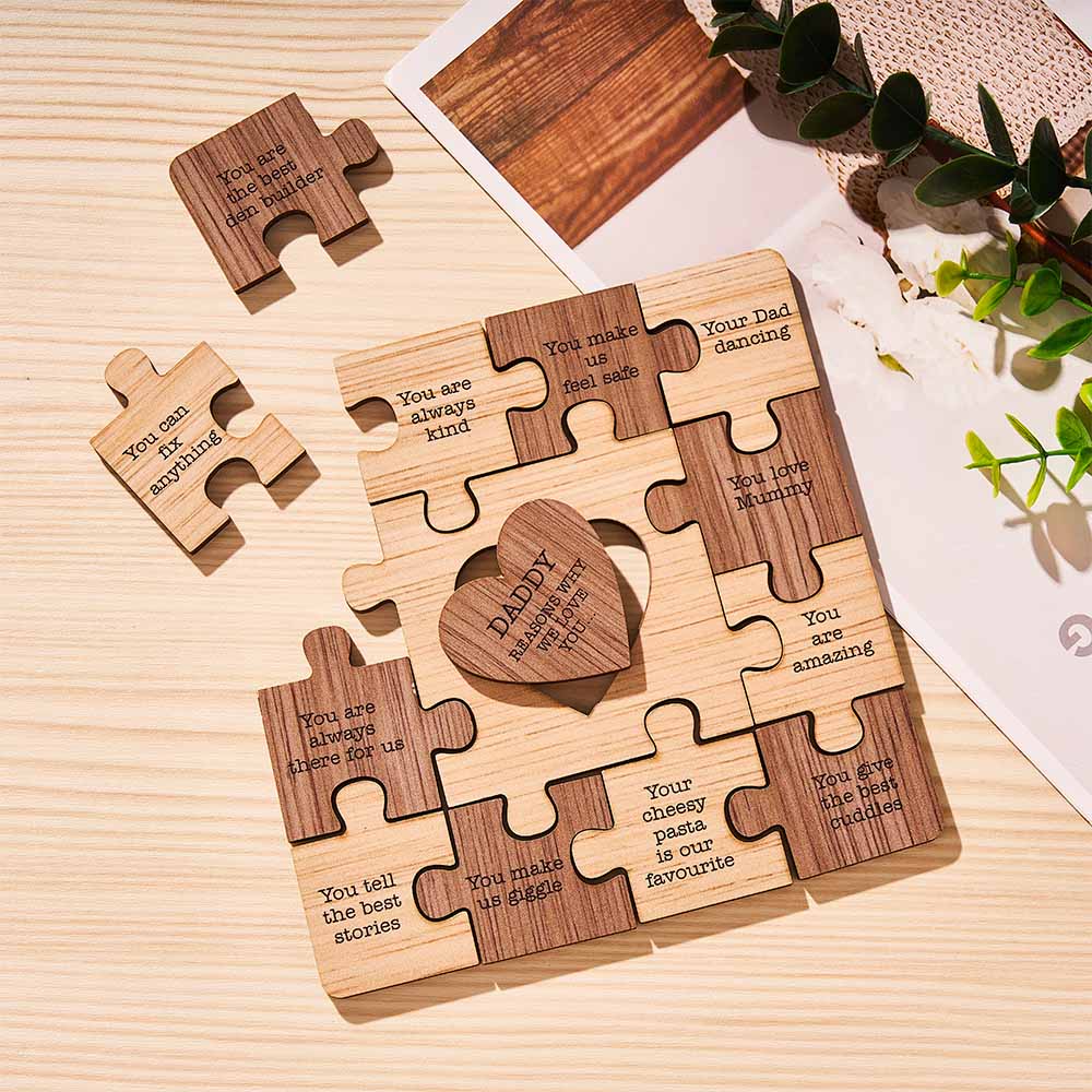 Custom Engraved Puzzle Ornaments Wooden Creative Christmas Gifts for Dad